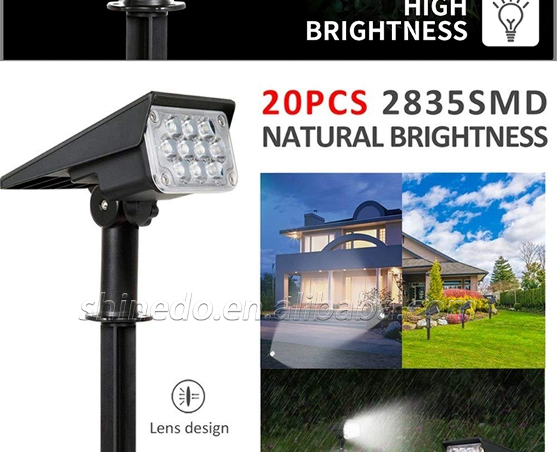 IP65 Waterproof LED Landscape Lights with Stake Adjustable Spotlight Garden Solar Landscape Light for Outdoor Pathway Garden SD-SL1725