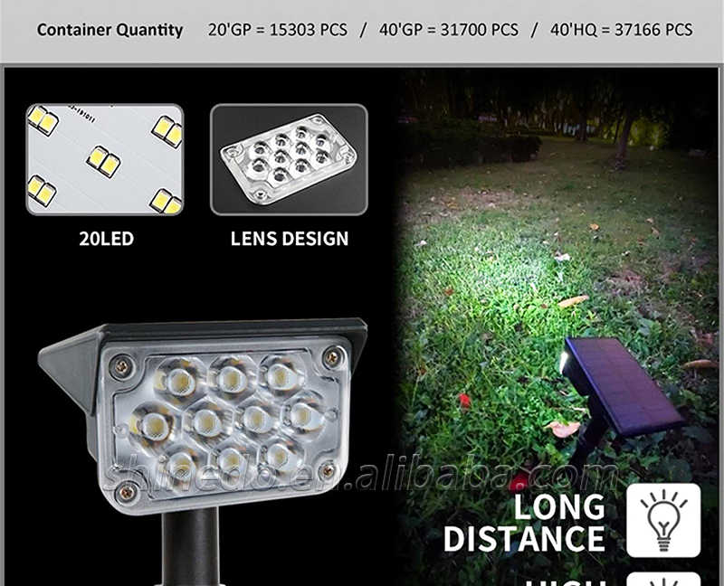IP65 Waterproof LED Landscape Lights with Stake Adjustable Spotlight Garden Solar Landscape Light for Outdoor Pathway Garden SD-SL1725