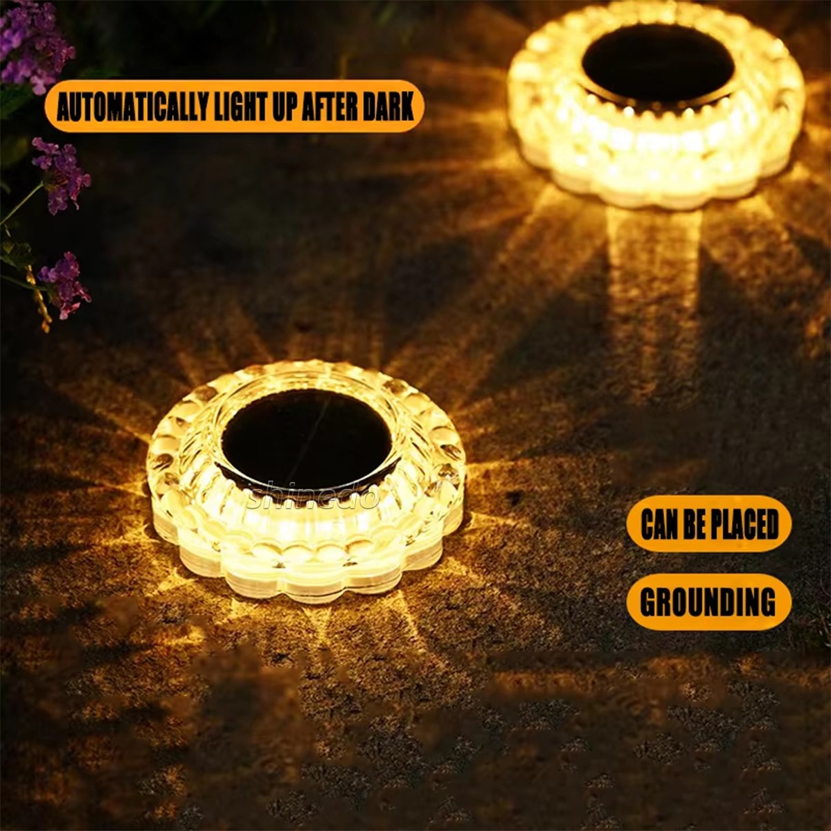 Warm White Solar Disk Ground Light Dusk to Dawn Garden Pathway Decorative Outdoor Waterproof LED Landscape Lighting Lawn Pathway SD-SL2039