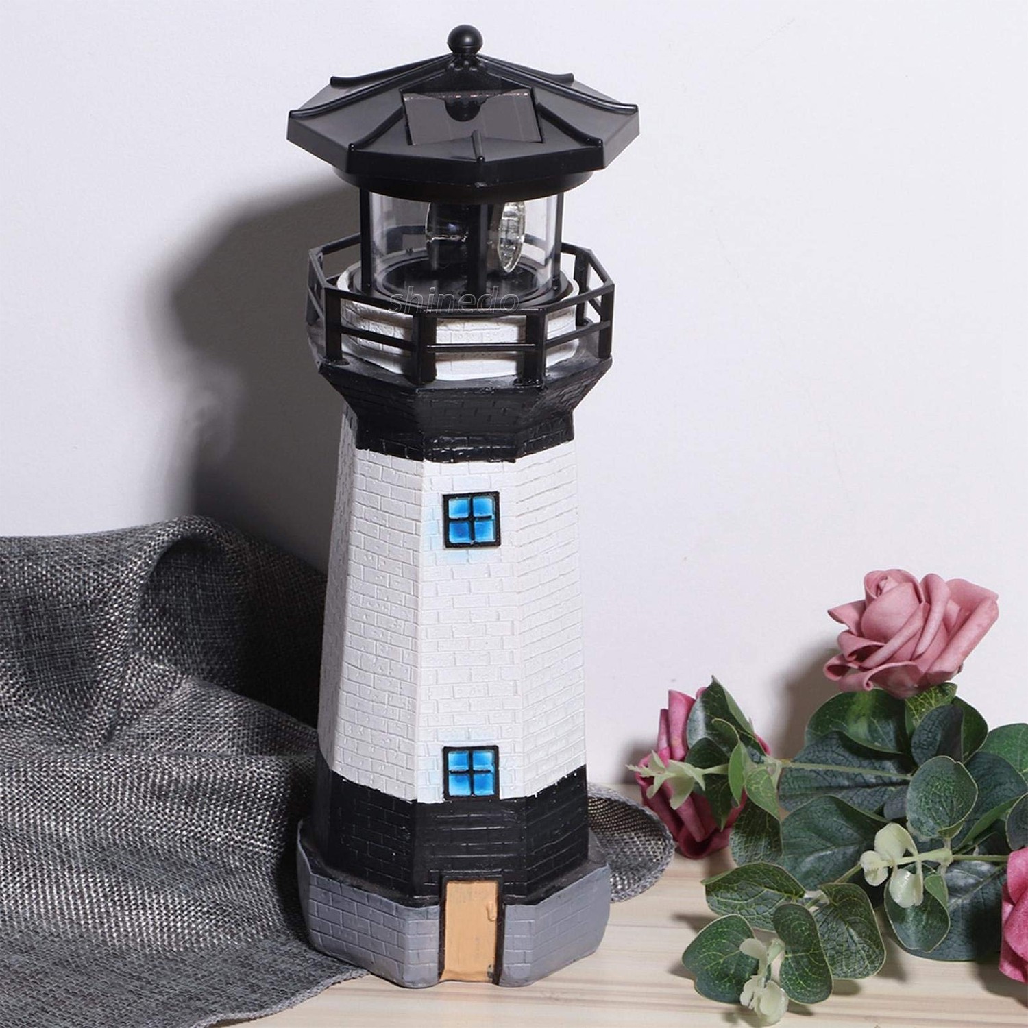 Outdoor Solar Lighthouse Light 360 Degree Rotating Garden Lamp Resin Waterproof Led Light Yard Solar Garden Lighthouse Lamp SD-SL2070