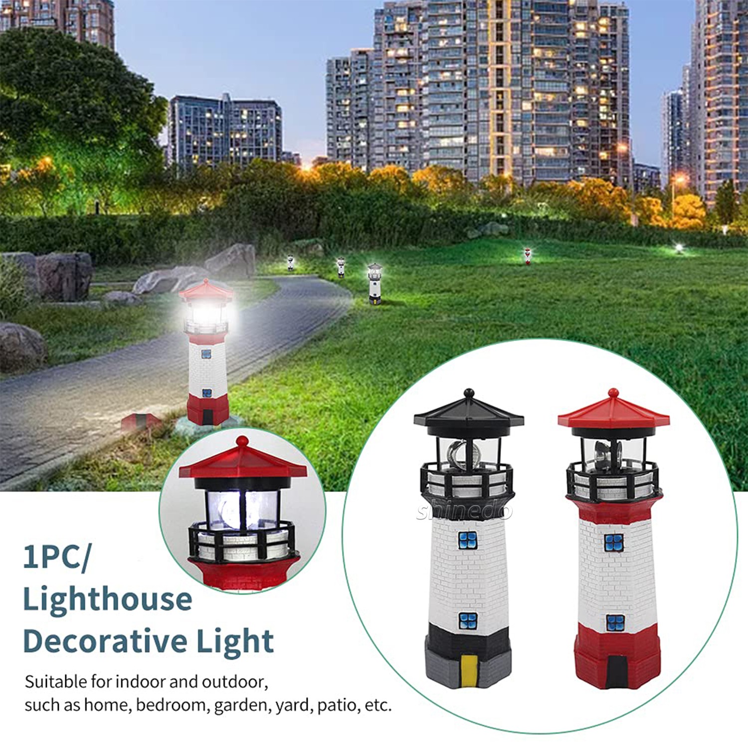 Outdoor Solar Lighthouse Light 360 Degree Rotating Garden Lamp Resin Waterproof Led Light Yard Solar Garden Lighthouse Lamp SD-SL2070