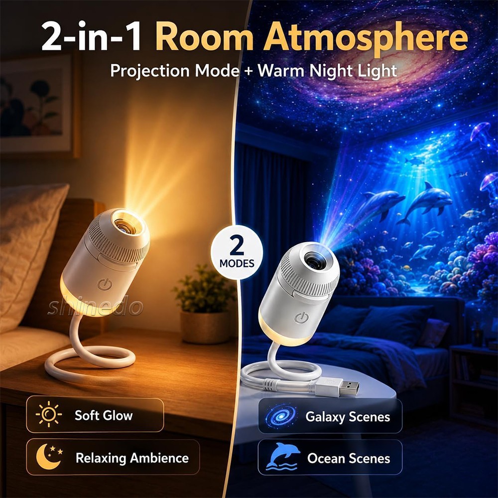 Star Projector Galaxy Night Light 360° Rotatable USB LED Atmosphere Lamp with Remote Control for Bedroom Home Decor