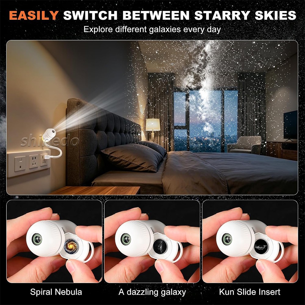 Star Projector Galaxy Night Light 360° Rotatable USB LED Atmosphere Lamp with Remote Control for Bedroom Home Decor