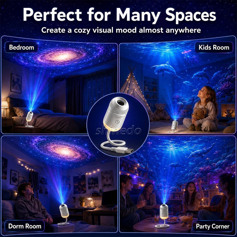 Star Projector Galaxy Night Light 360° Rotatable USB LED Atmosphere Lamp with Remote Control for Bedroom Home Decor