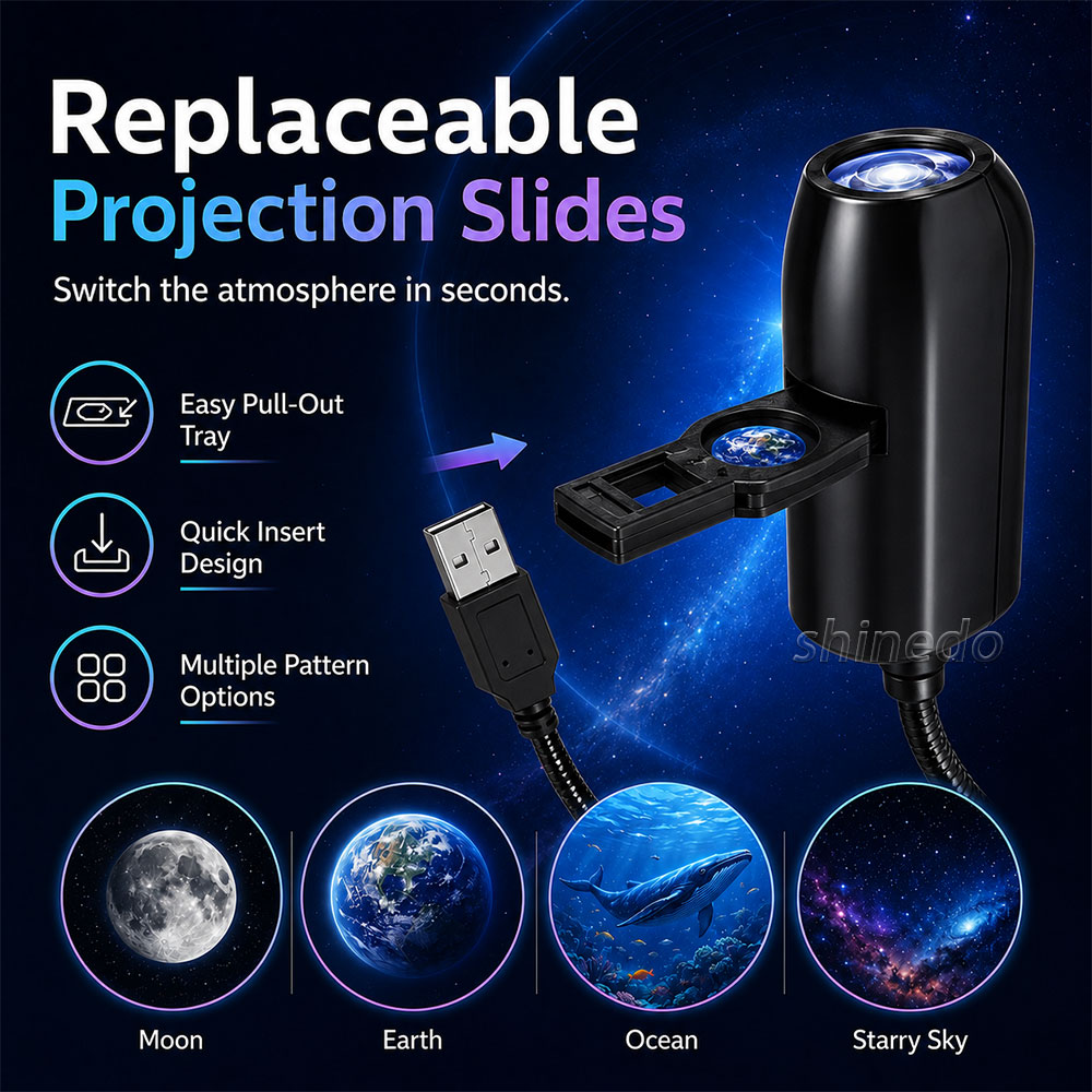Galaxy Projector Lamp with Replaceable Slides – 360° Rotation Flexible Gooseneck USB Powered Night Light for Bedroom Galaxy Projector Lamp with Replaceable Slides – 360° Rotation Flexible Gooseneck USB Powered Night Light for Bedroom