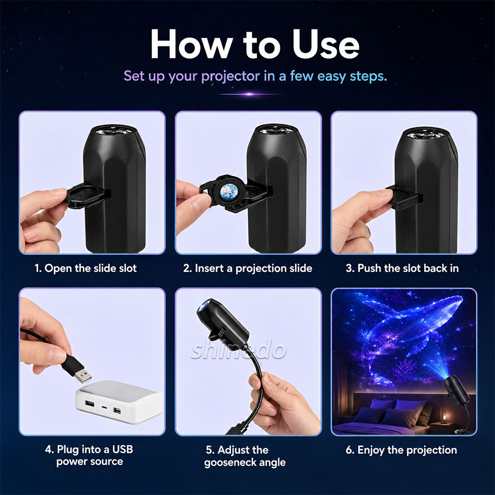 Galaxy Projector Lamp with Replaceable Slides – 360° Rotation Flexible Gooseneck USB Powered Night Light for Bedroom Galaxy Projector Lamp with Replaceable Slides – 360° Rotation Flexible Gooseneck USB Powered Night Light for Bedroom