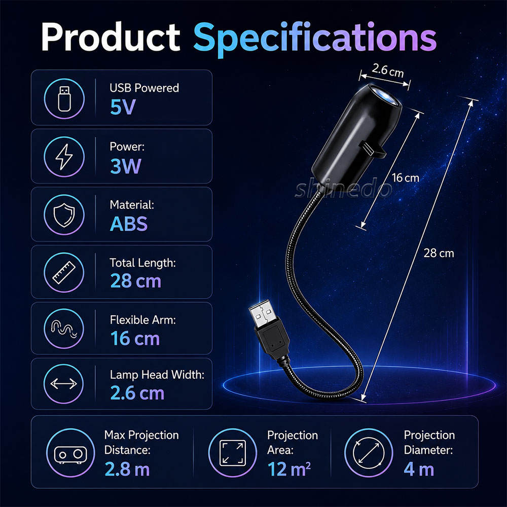 Galaxy Projector Lamp with Replaceable Slides – 360° Rotation Flexible Gooseneck USB Powered Night Light for Bedroom Galaxy Projector Lamp with Replaceable Slides – 360° Rotation Flexible Gooseneck USB Powered Night Light for Bedroom
