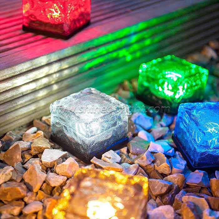 Solar Crystal Glass Brick LED Night Lamp Sensor Solar Ice Rocks Light