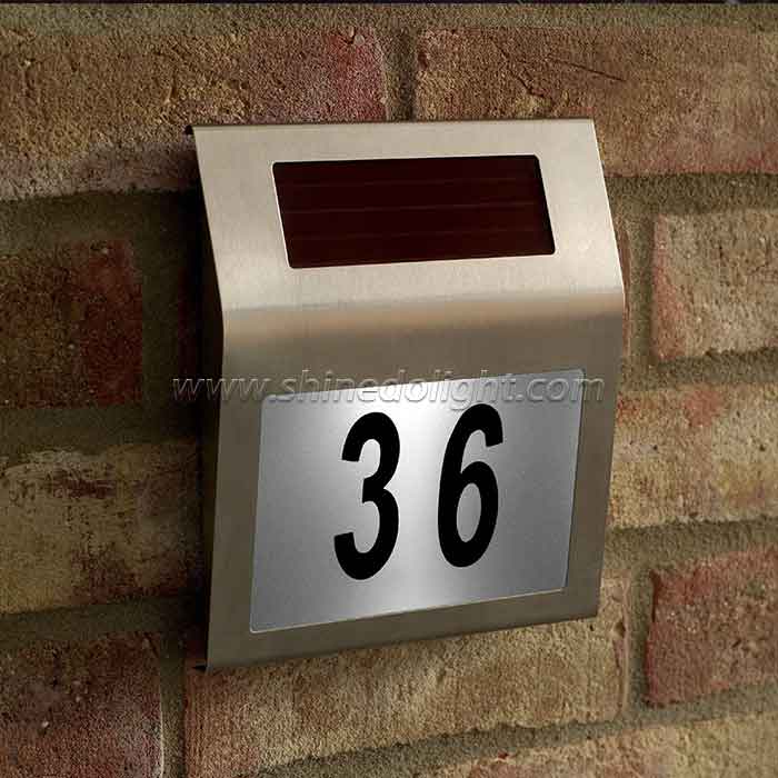 Solar Powered LED Doorplate Number Stainless Steel Outdoor Wall Plaque Light