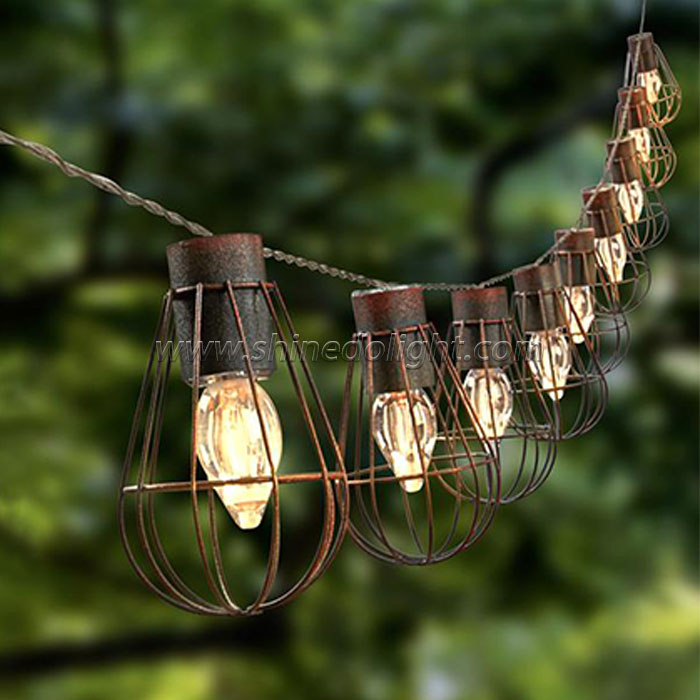 Hanging 10LED Metal Solar Bulb String Copper Fairy String Lights