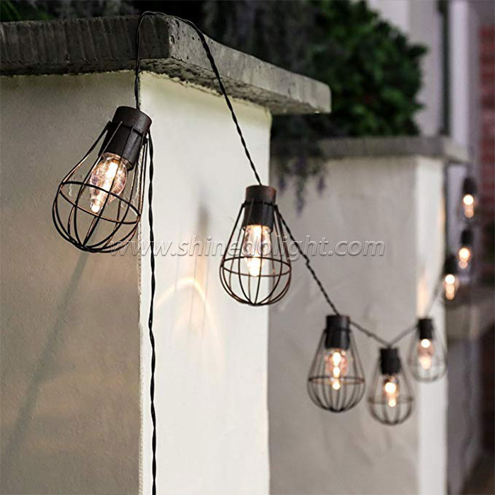 Hanging 10LED Metal Solar Bulb String Copper Fairy String Lights