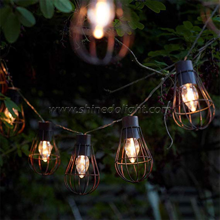 Hanging 10LED Metal Solar Bulb String Copper Fairy String Lights