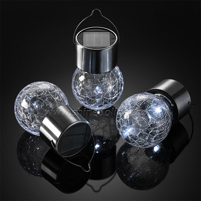 Crackle Globe Solar Hanging Lights Decorative Patio Lamp for Party