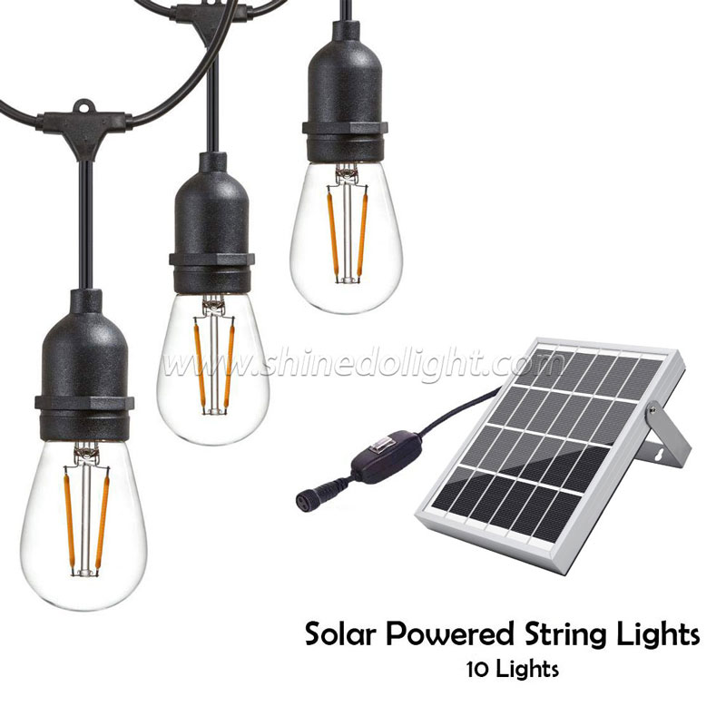 Outdoor LED Solar String Lights–Solar Powered 10 Lights Heavy Duty,Hanging Light Sockets with 2W Vintage Edison LED Light Bulbs