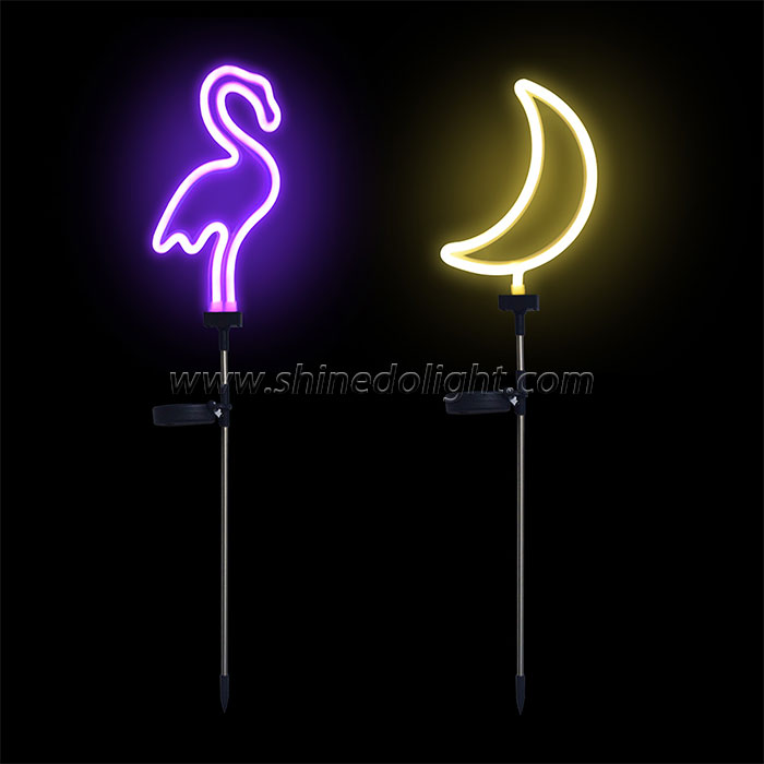 Solar Powered Neon Light Moon and Bird Sharpe Garden Lamp 