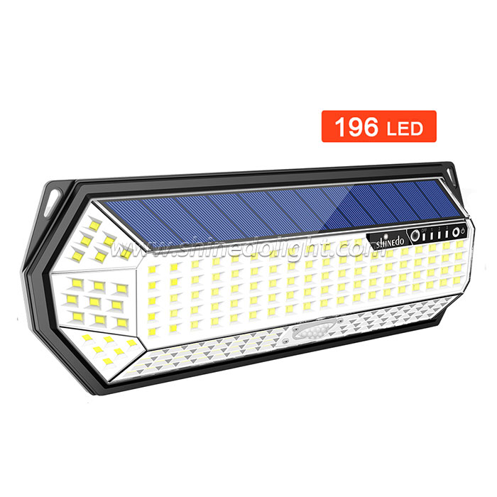 Shinedo New Patent 196 leds Outdoor Waterproof Solar Wall Mounted Light 