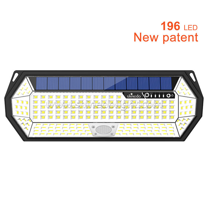 Shinedo New Patent 196 leds Outdoor Waterproof Solar Wall Mounted Light 