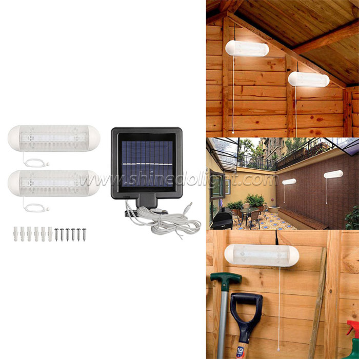 2pcs Solar Powered LED Garden Lights10 LED Rechargeable Wall Lamp Cool White with Pull Cord Switch for Garage Shed Stable Garde 