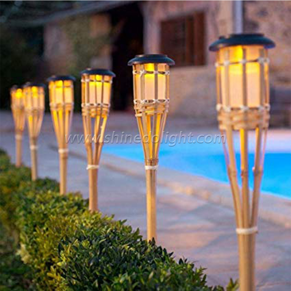 Solar Garden Torch Flickering Light Landscape Light Bamboo Style Solar Landscape Flame Light