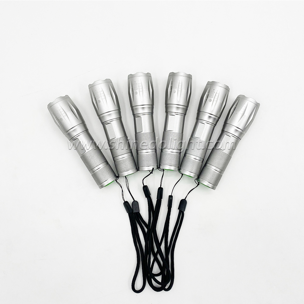 Silver Metallic Grey Torch Light Outdoor 1000 LumenTorch Light Waterproof LED Tactical Self Defensive Flashlight 