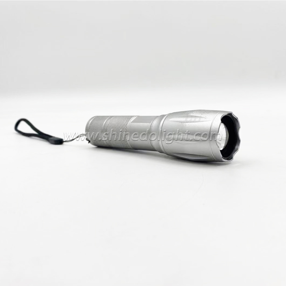Silver Metallic Grey Torch Light Outdoor 1000 LumenTorch Light Waterproof LED Tactical Self Defensive Flashlight 