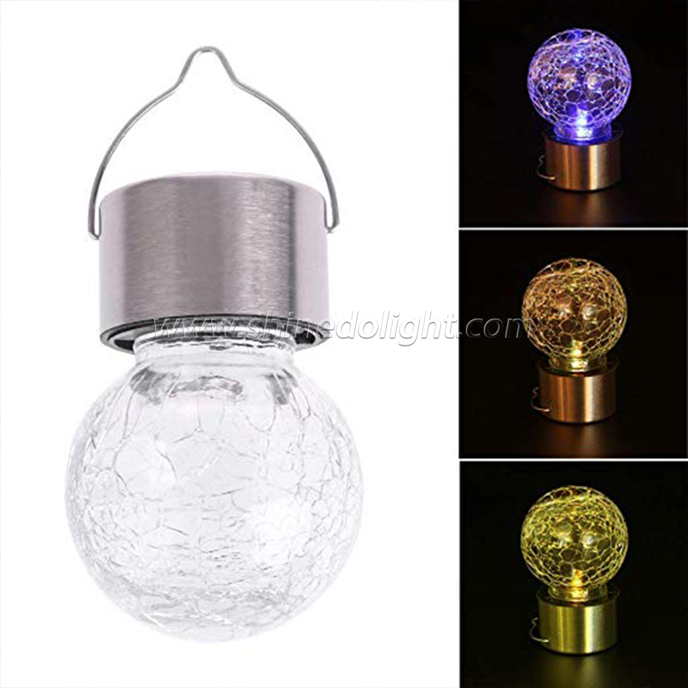 Solar Powered Crackle Glass Hanging Led Ball Light For Garden Park