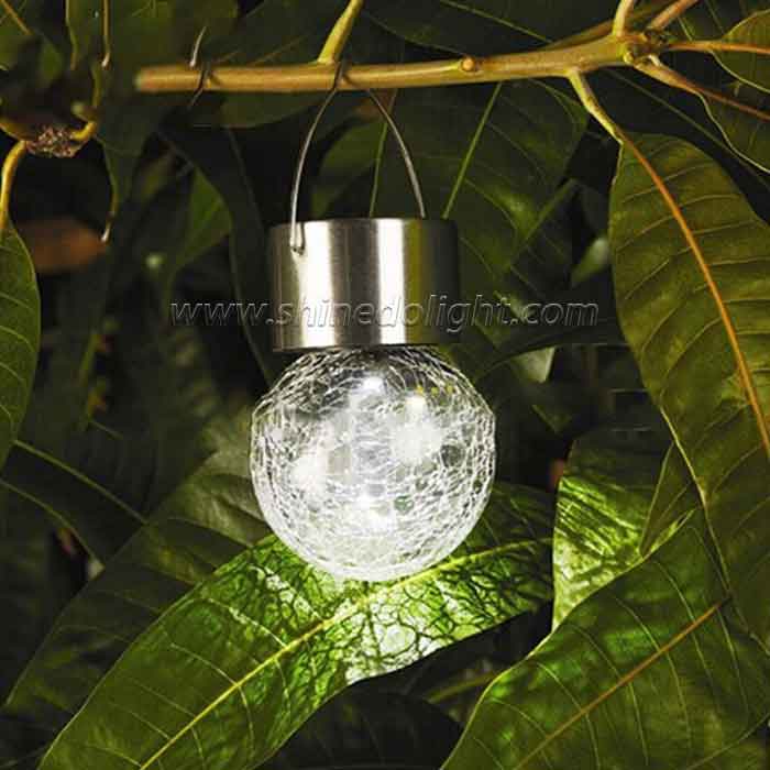 Solar Powered Crackle Glass Hanging Led Ball Light For Garden Park
