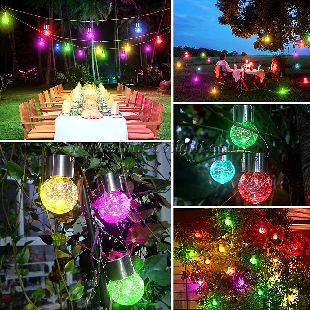 Waterproof Cracked Glass Ball With Clip LED Hanging Solar Garden Light