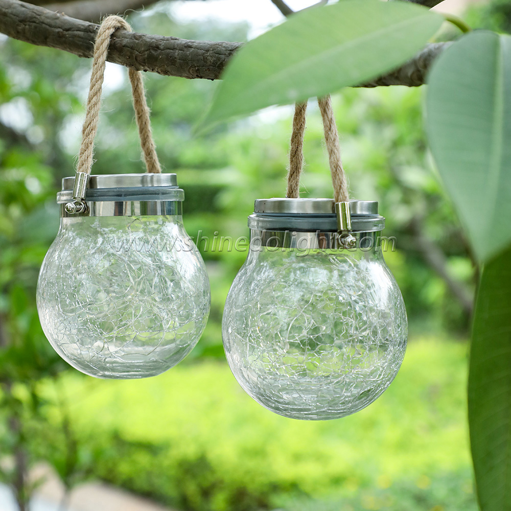 Best Solar Powered Warm Light Crack-like Glass Bottle Decorative Jar Light