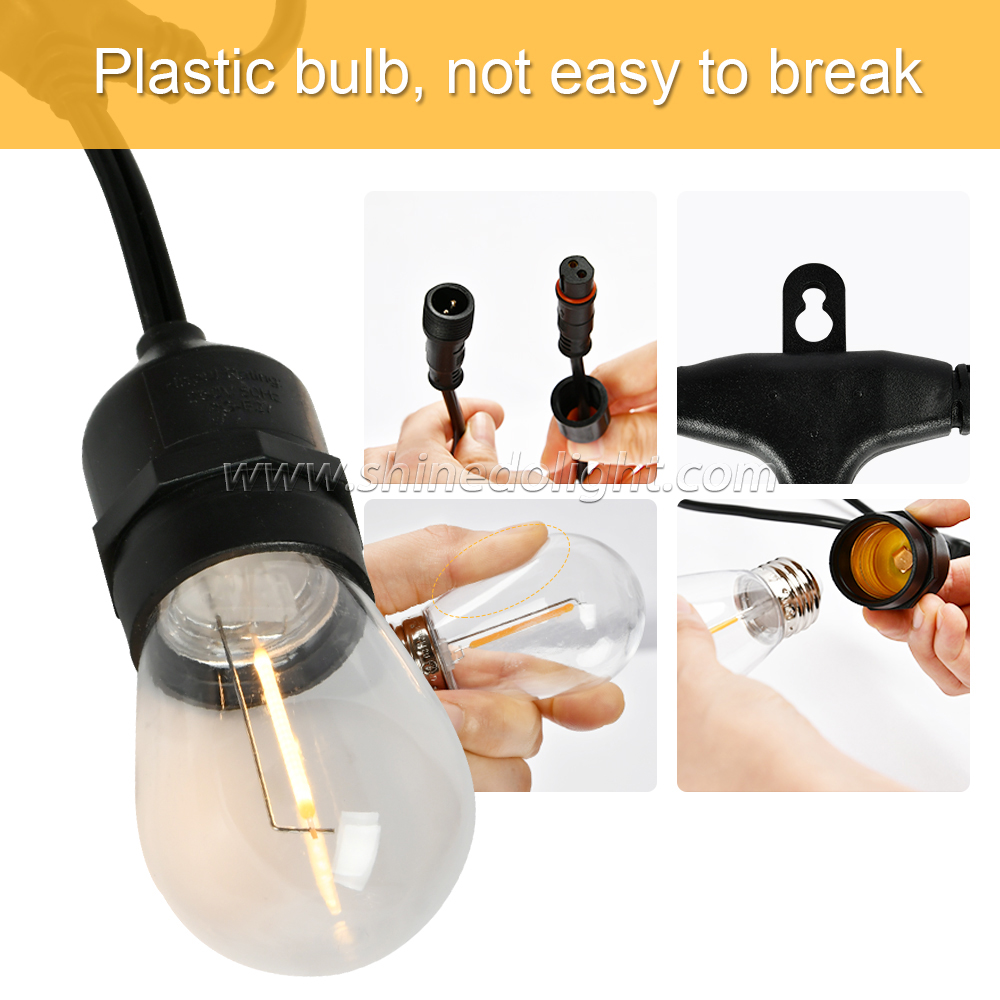 15Bulbs Warm LED Filament Bulb With USB Rechargeable Solar String Light