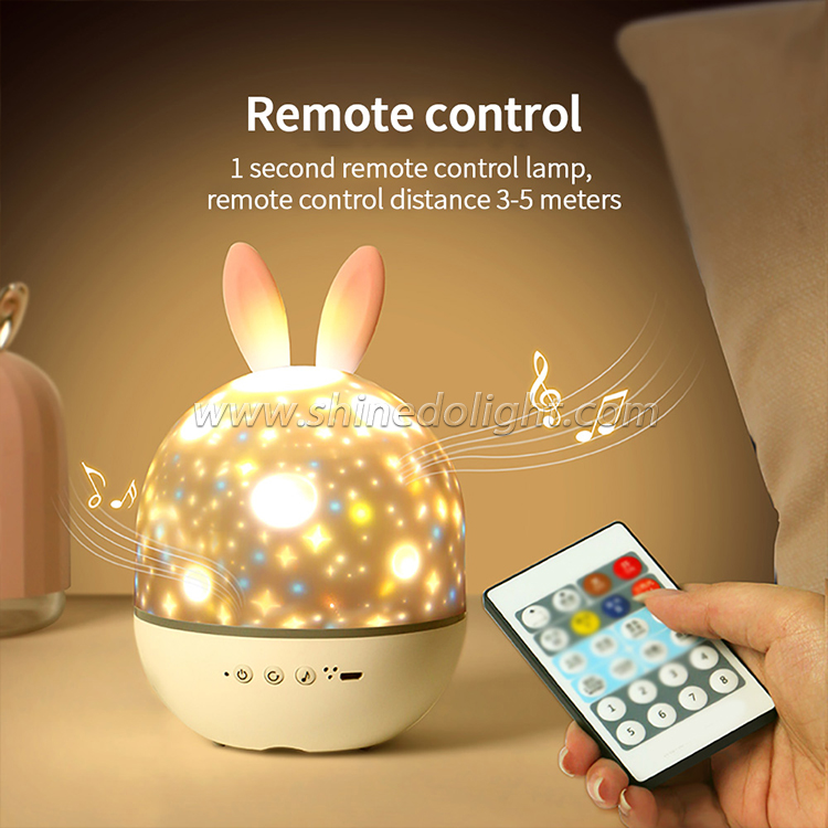 Cute Rabbit Star Projector Remote Control Music Led Night Light Projection Lamp For Home