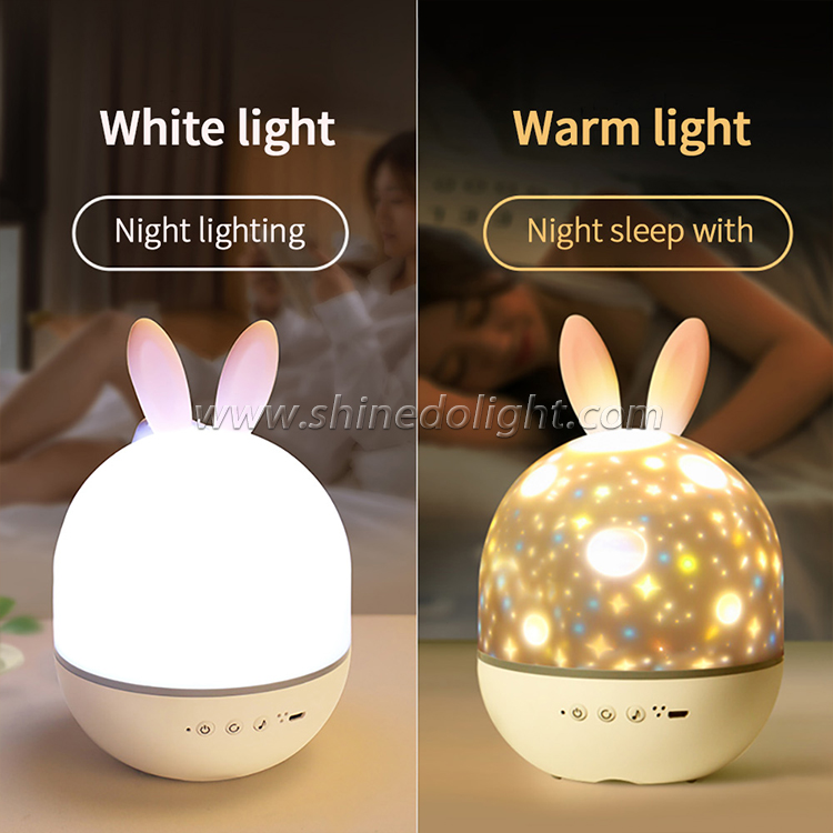 Cute Rabbit Star Projector Remote Control Music Led Night Light Projection Lamp For Home