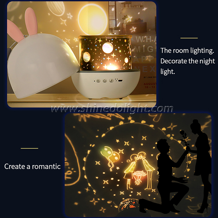 Cute Rabbit Star Projector Remote Control Music Led Night Light Projection Lamp For Home