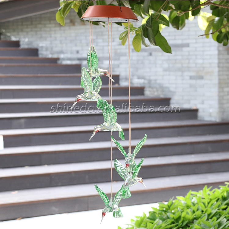 Hot Selling Waterproof Hummingbird Solar Wind Chime LED Light Garden Decoration