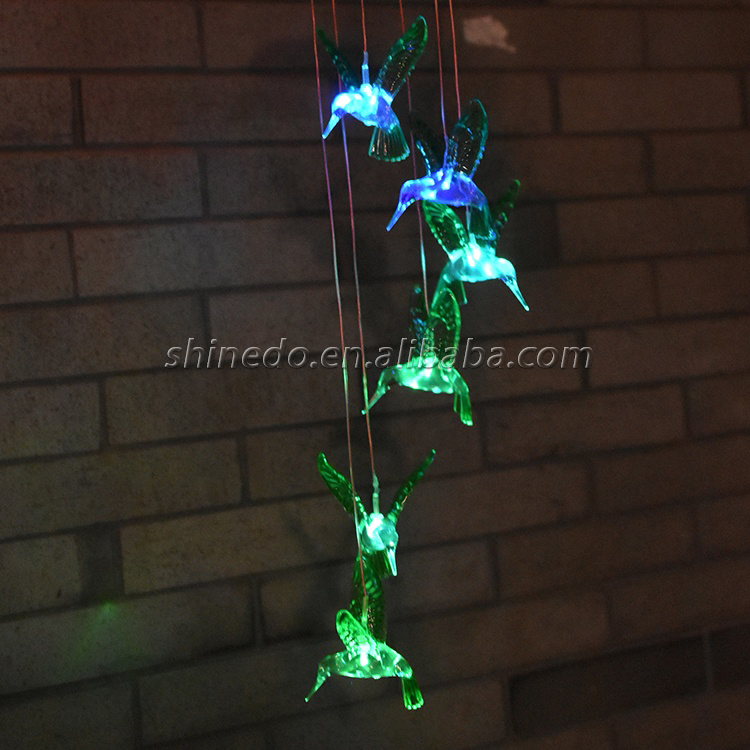 Hot Selling Waterproof Hummingbird Solar Wind Chime LED Light Garden Decoration