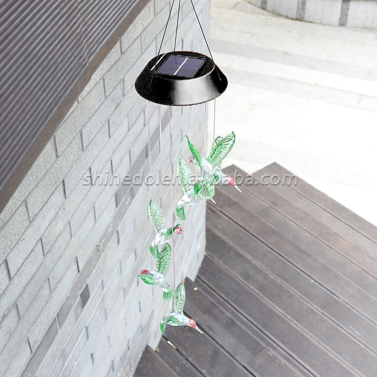 Hot Selling Waterproof Hummingbird Solar Wind Chime LED Light Garden Decoration