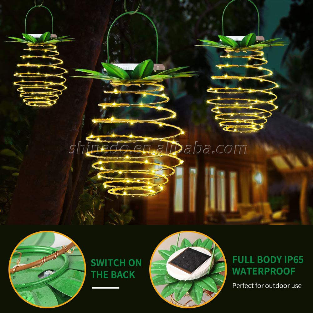 Solar Pineapple copper wire 30 Leds Holiday Decorative Lights Outdoor Handle Hook Solar Garden Light