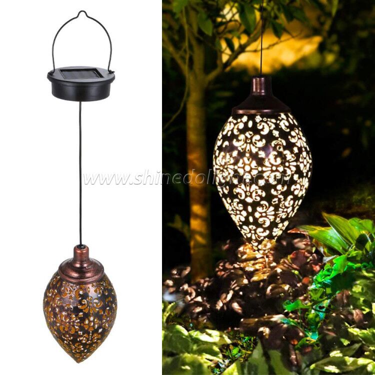 Hot sale Vintage Industrial Style Wrought Iron Wire Lantern Lights Outdoor Solar LED Garden Decoration Lights