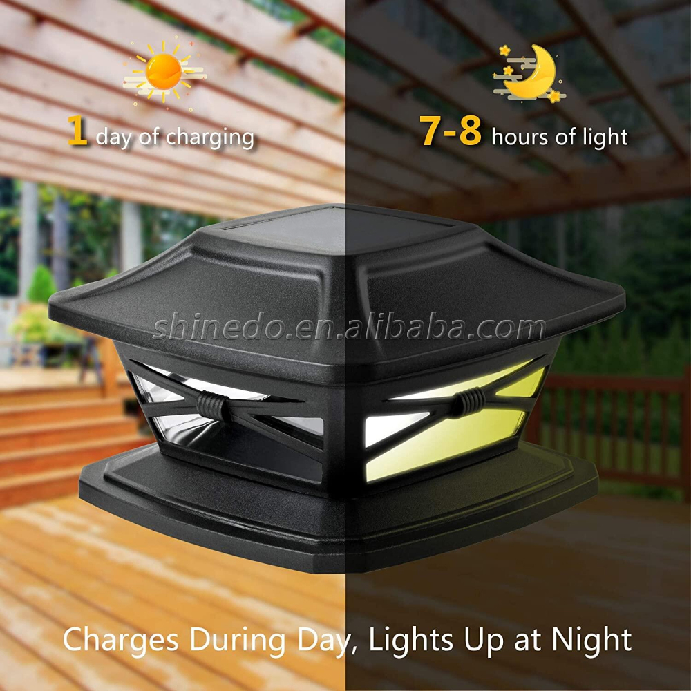 Solar Garden Fence LED Night Lamp Outdoor IP44 Waterproof Square Landscape Post Light