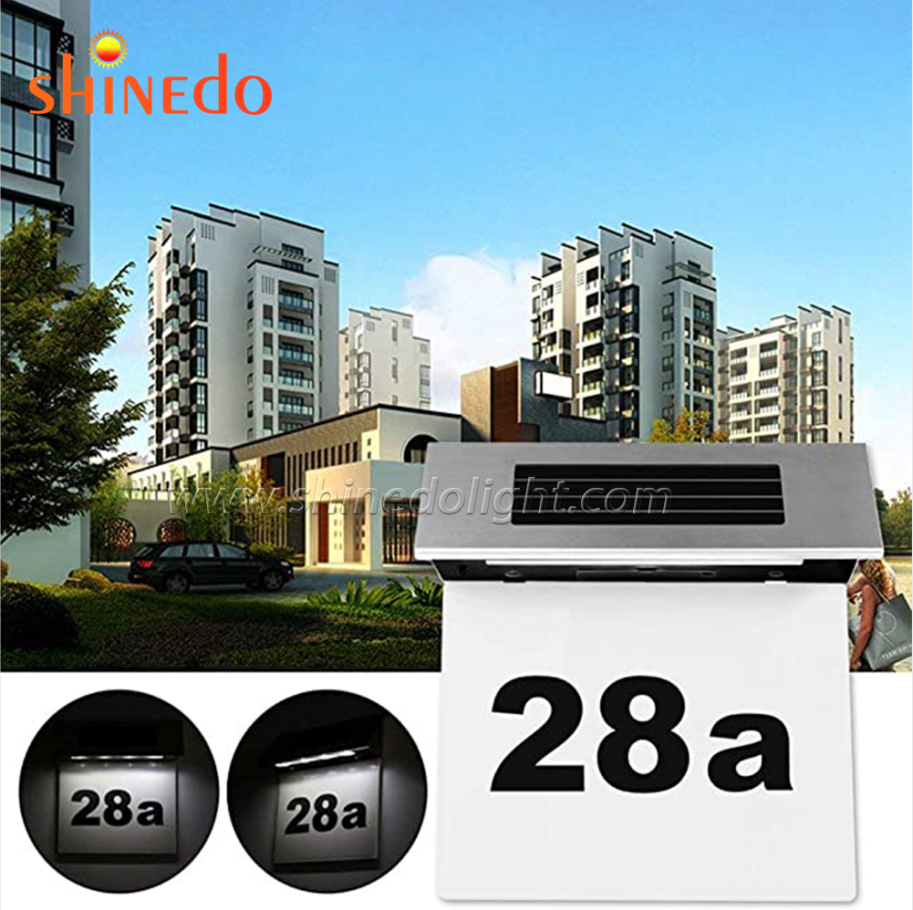 Solar Door Plate Number Sign Stainless Steel LED Decorative House Door Number Light Garden Lamp