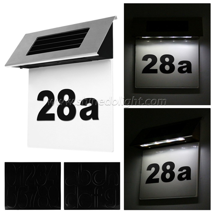 Solar Door Plate Number Sign Stainless Steel LED Decorative House Door Number Light Garden Lamp