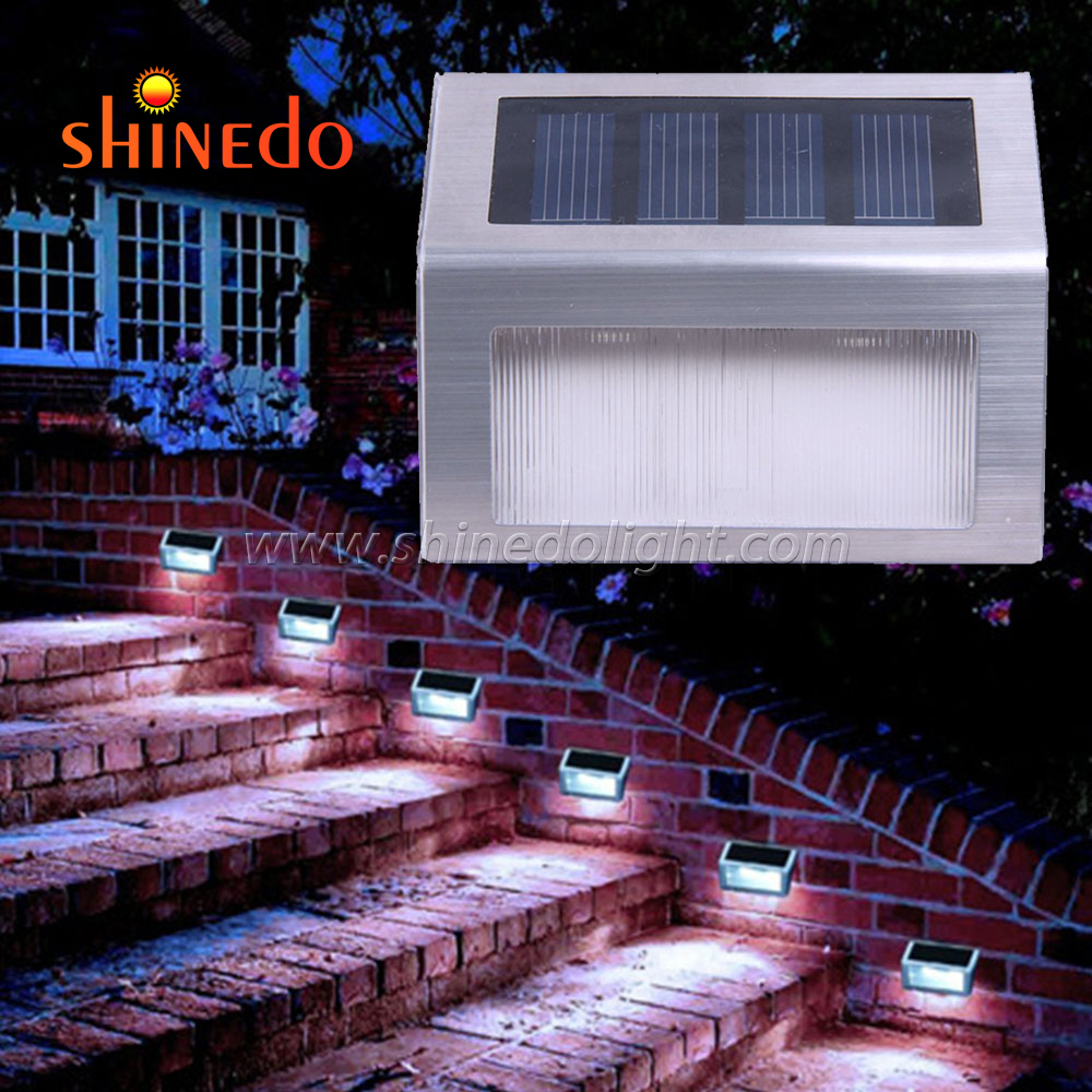 Solar Powered Stair Light LED Outdoor Wall Lights Mount Garden Pathway stainless steel Step Fence Lighting