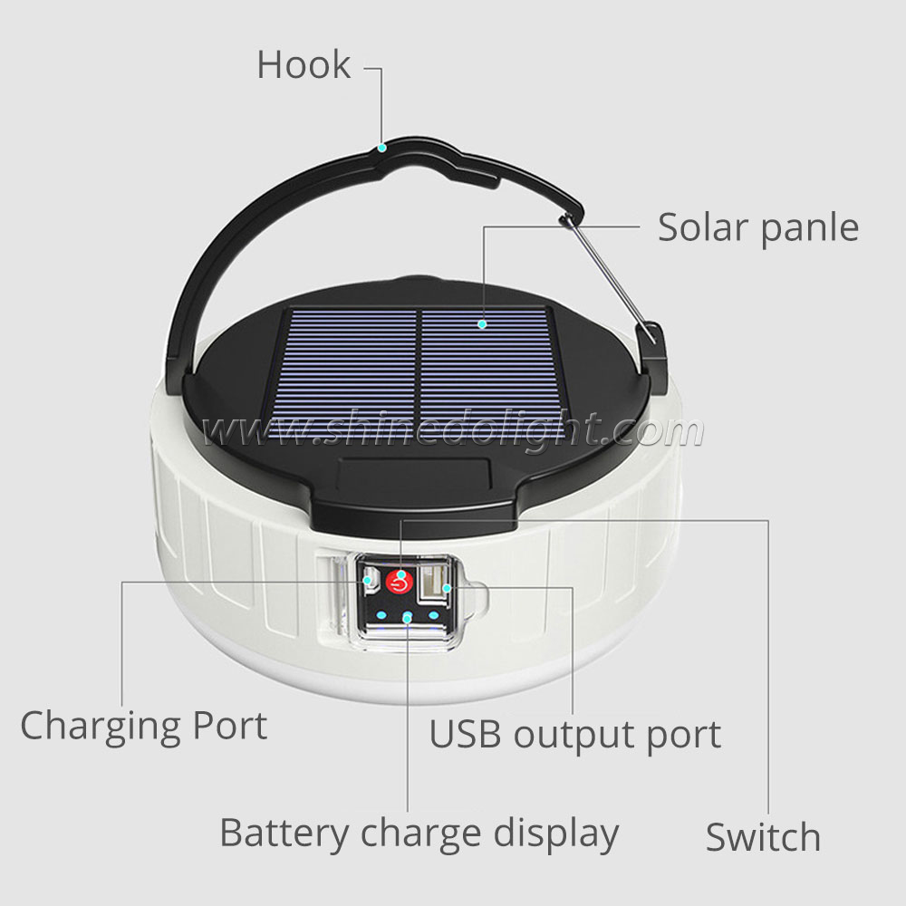 Strong Light Waterproof Led Solar Panel Lantern Lamp Camp Light with Power Display