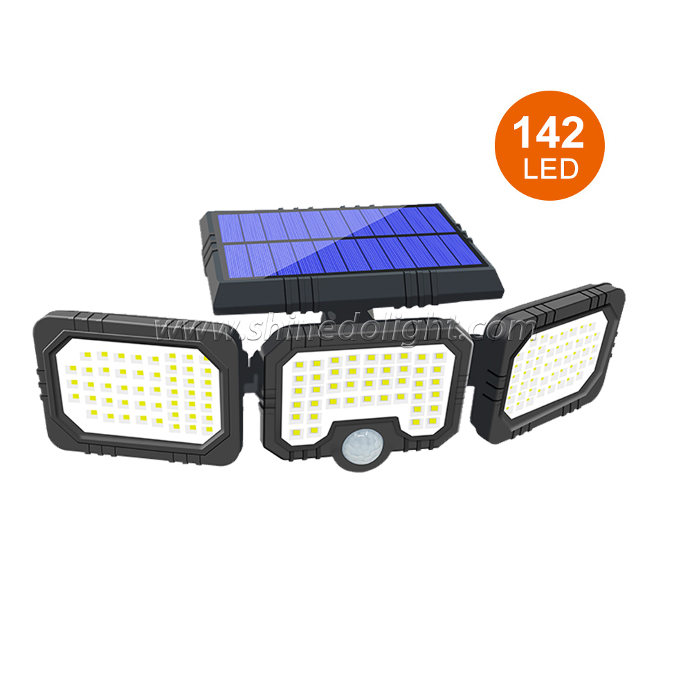 Waterproof Three Head 142LED Solar Lamp Motion Sensor Adjustable Angle Lights Solar Garden Wall Light