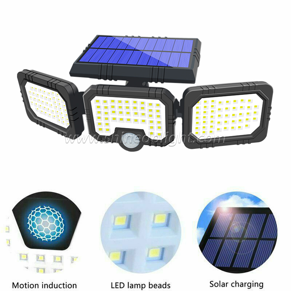 Waterproof Three Head 142LED Solar Lamp Motion Sensor Adjustable Angle Lights Solar Garden Wall Light