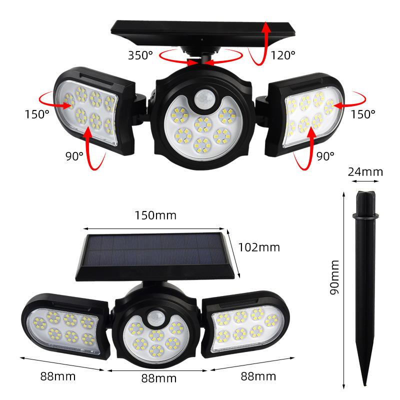 High Quality Three Head Solar Light Waterproof Lawn Ground Lamp ABS Plastic Solar Garden Light