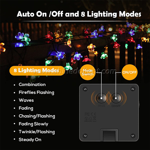 Waterproof 8 Lighting Modes Solar Flower led String Lights 50LED Multicolored Fairy String Light