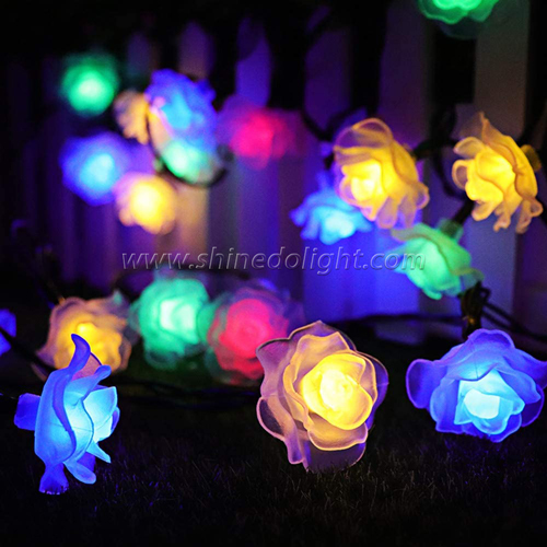 Waterproof Solar Rose Holiday Christmas Lights Multicolor Decorative Solar String Light