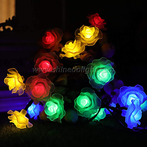 Waterproof Solar Rose Holiday Christmas Lights Multicolor Decorative Solar String Light