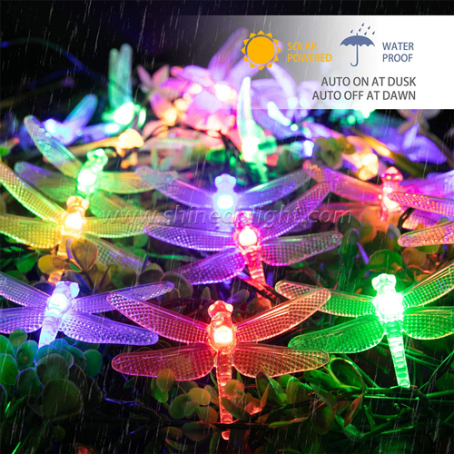 Waterproof Multicolor Dragonfly Solar Fairy Lights Holiday Outdoor Led String Light